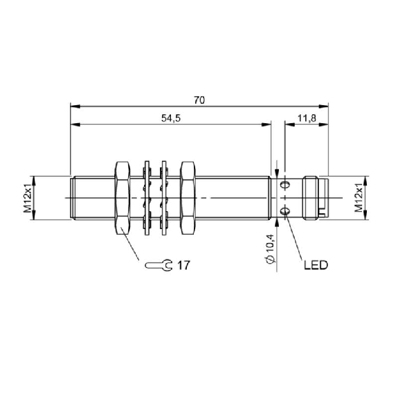 DPI M12 PNP NO+NF P2mm noyé lg70(40.5)mm Inox 10-30Vdc / M12A 4P-Lire la description