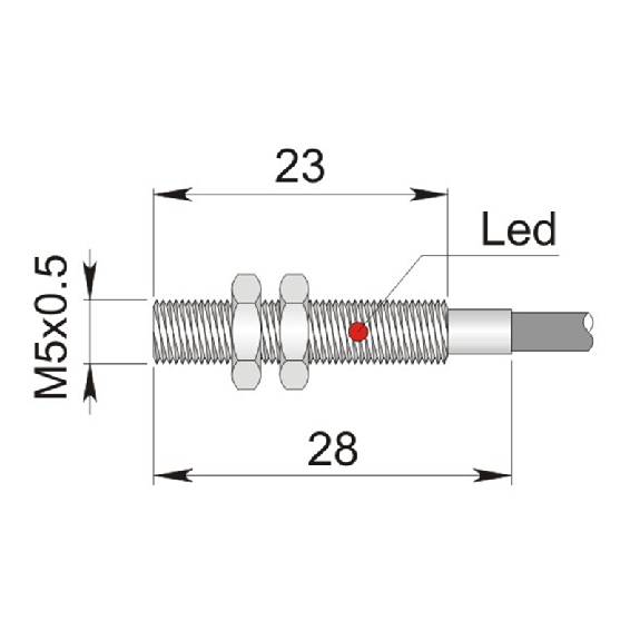 DPI M05 PNP NF P0,8mm noyé lg28(23)mm Inox 6-30Vdc / Câble 2m PUR/TPE-Lire la description
