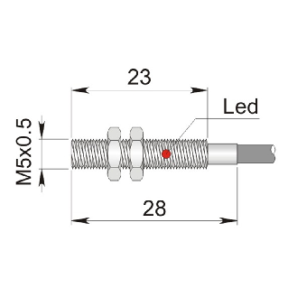 DPI M05 PNP NF P0,8mm noyé lg28(23)mm Inox 6-30Vdc / Câble 2m PUR/TPE-Lire la description