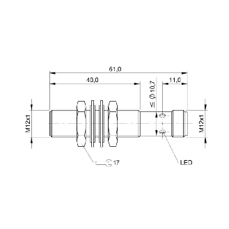 DPI M12 PNP NO P2mm noyé lg61(40)mm Laiton 10-30Vdc / M12 4P-Lire la description
