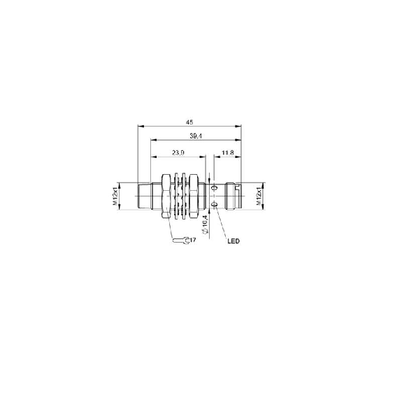 DPI M12 PNP NO P8mm non noyé lg45(23.9)mm Laiton 10-30Vdc / M12 4P-Lire la description
