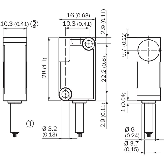 DPI Rect. PNP NF P3mm noyé 10x28x16mm Plast. 10-30Vdc / Câble 2m PVC-Lire la description