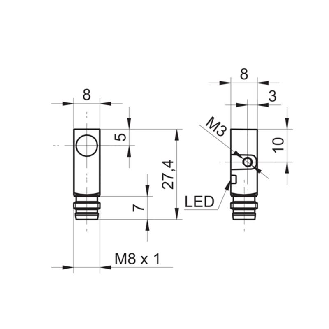 DPI Rect. PNP NO P1,5mm noyé 8x8x59mm 10-30Vdc / M08 3P-Lire la description