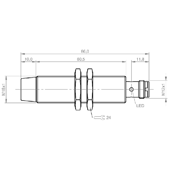 DPI M18 PNP NO P8mm non noyé 86(60.5)mm Laiton 10-30Vdc / M12 3P-Lire la description