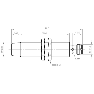 DPI M18 PNP NO P8mm non noyé 86(60.5)mm Laiton 10-30Vdc / M12 3P-Lire la description