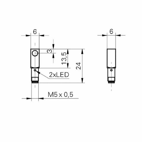 DPI Rect. PNP NF P1mm noyé 6x6x24mm Laiton 5-30Vdc / M05 4P-Lire la description