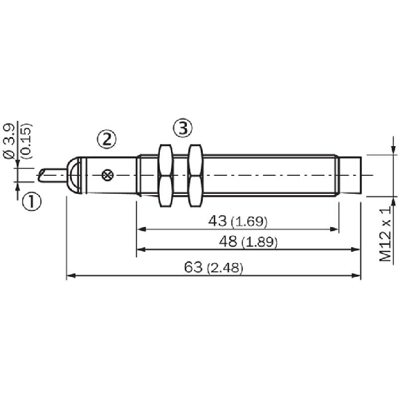 DPI M12 PNP NF P8mm non noyé lg63(43)mm Laiton 10-30Vdc Câble 2m PVC-Lire la description