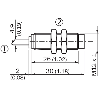 DPI M12 2 fils NAMUR NF P4mm non noyé 30(26)mm / Câble 2m-Lire la description