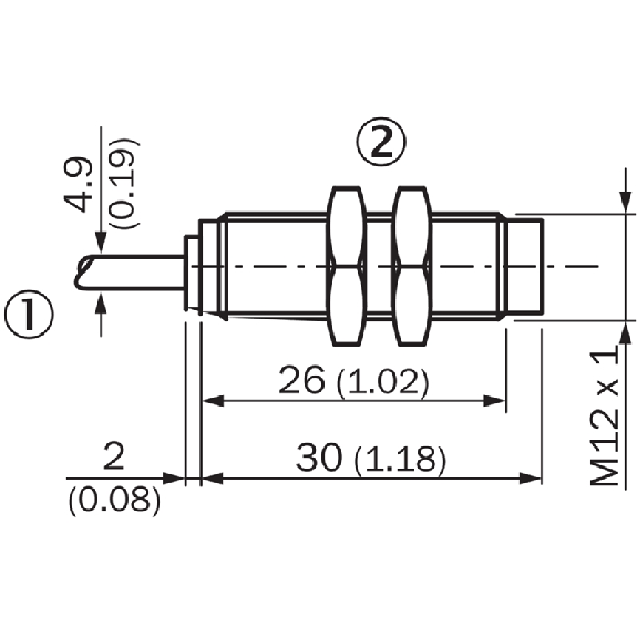 DPI M12 2 fils NAMUR NF P4mm non noyé 30(26)mm / Câble 2m-Lire la description