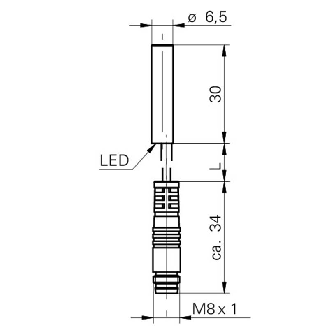 DPI D6,5 NPN NF P2mm noyé lg30mm 10-30Vdc / M08 3P+C0.2m-Lire la description