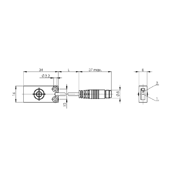 DPC Rect. PNP NO P1-8mm noyé 34x16x8mm Plast. / M08 3P+C0.2m-Lire la description