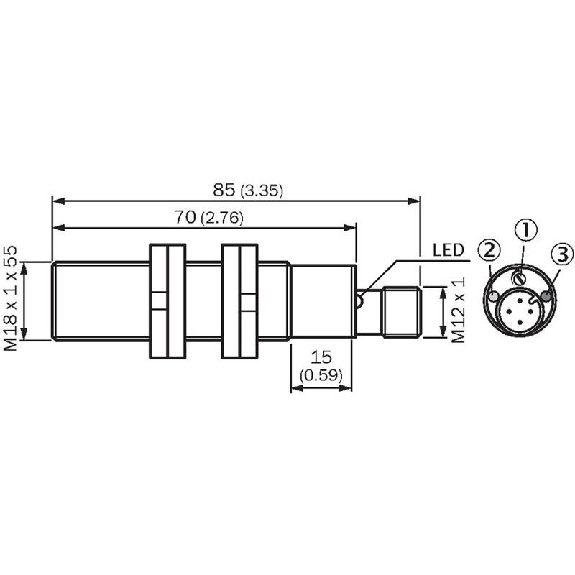 DPC M18 PNP NO+NF P3-8mm noyé Pot. Plast. 10-36Vdc / M12 4P-Lire la description