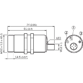 DPC M30 NPN NO+NF P4-25mm noyé Pot. Plast. 10-36Vdc / M12 4P-Lire la description