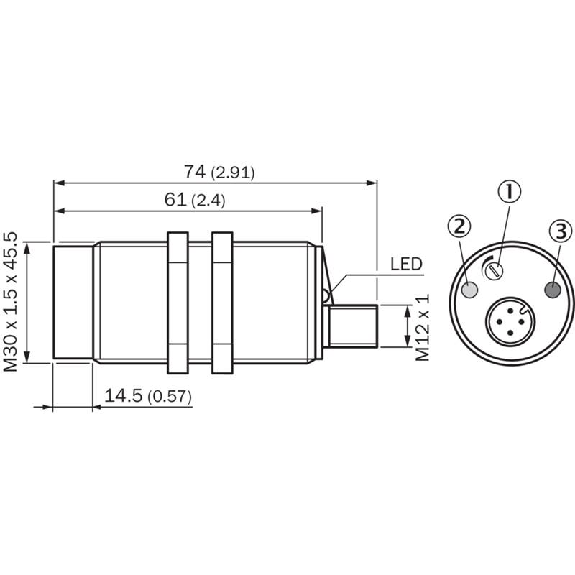 DPC M30 NPN NO+NF P4-25mm noyé Pot. Plast. 10-36Vdc / M12 4P-Lire la description