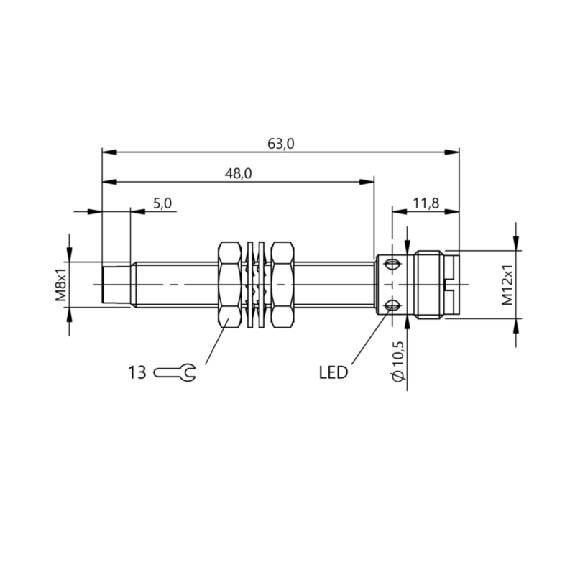 DPI M08 PNP NO P4mm non noyé lg63(48)mm Inox 10-30Vdc / M12 4P-Lire la description