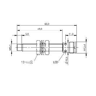 DPI M08 PNP NO P4mm non noyé lg63(48)mm Inox 10-30Vdc / M12 4P-Lire la description