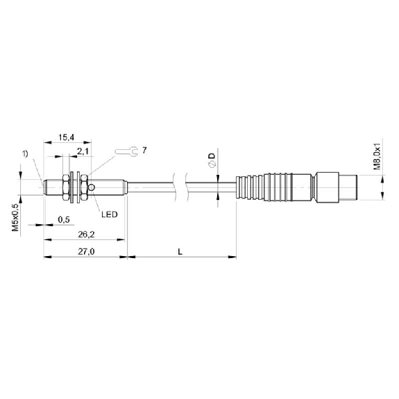DPI M05 PNP NF P1,5mm noyé lg27mm Inox 10-30Vdc / M08 3P+C0.3m-Lire la description