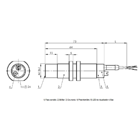DPC M18 PNP NO P15mm non noyé lg73(49)mm PTFE / Câble 2m PTFE-Lire la description
