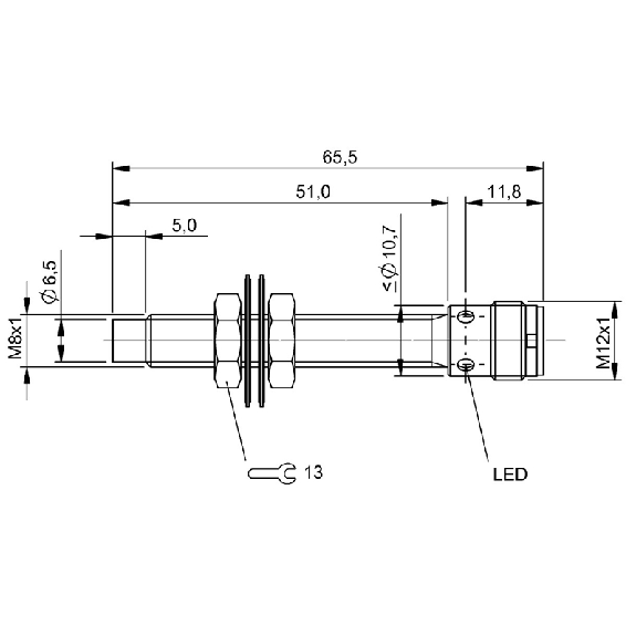 DPI M08 PNP NO P4mm non noyé 65,5(51)mm Inox 10-30Vdc / M12 4P-Lire la description