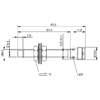 DPI M08 PNP NO P4mm non noyé 65,5(51)mm Inox 10-30Vdc / M12 4P-Lire la description