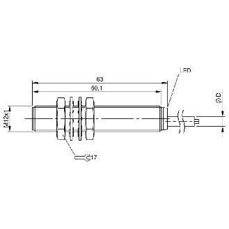DPI M12 PNP NO P2mm noyé lg63mm Inox 10-30Vdc / Câble 2m PVC-Lire la description
