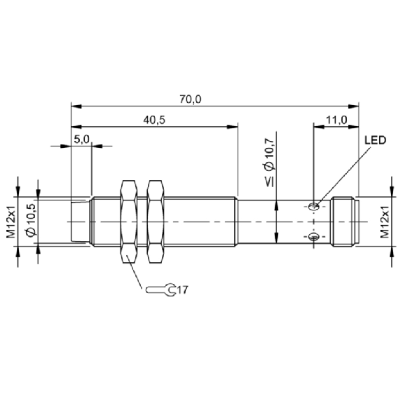 DPI M12 PNP NO P4mm non noyé lg70(40.5)mm Inox / M12 4P-Lire la description