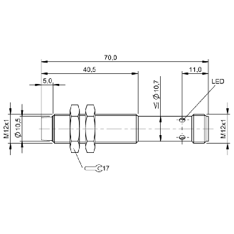 DPI M12 PNP NO P4mm non noyé lg70(40.5)mm Inox / M12 4P-Lire la description
