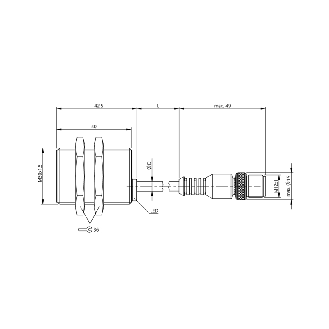 DPI M30 2 fils DC NO P15mm noyé lg42.5mm Laiton / M12 4P+C0.3m PUR-Lire la description