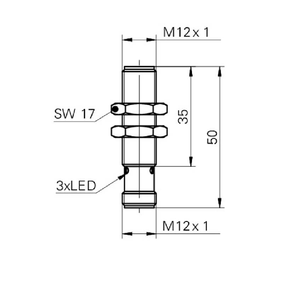 DPI M12 NPN NO P4mm quasi-noyé lg50mm tout Inox 10-30Vdc / M12 4P-Lire la description