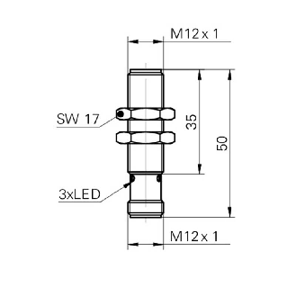 DPI M12 NPN NO P4mm quasi-noyé lg50mm tout Inox 10-30Vdc / M12 4P-Lire la description