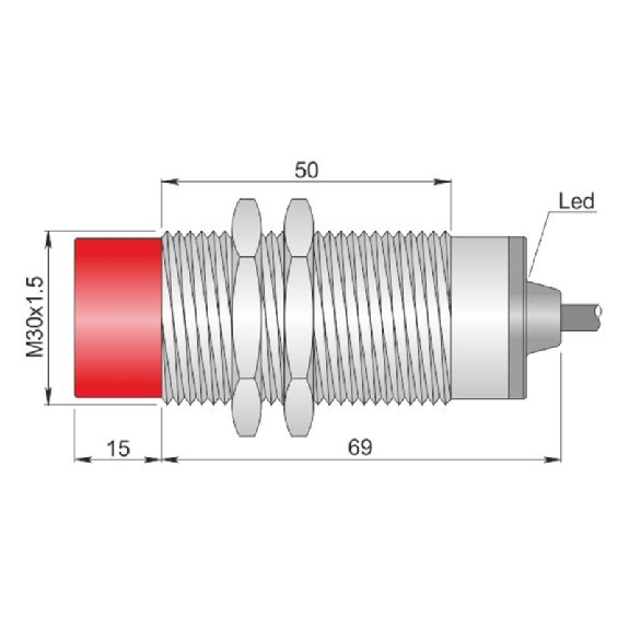 DPI M30 PNP NO P15mm non noyé lg84(50)mm Laiton 10-30Vdc / Câble 2m-Lire la description