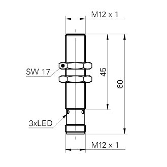 DPI M12 PNP NO P4mm noyé lg60(45)mm Laiton 10-30Vdc / M12 4P-Lire la description
