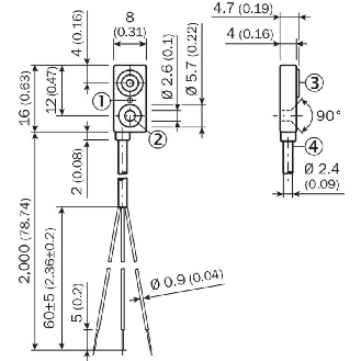 DPI Rect. PNP NO P1,5mm noyé 8x16x4mm Plast. 10-30Vdc / Câble 2m PVC-Lire la description