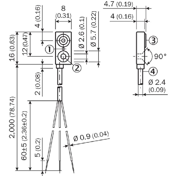 DPI Rect. PNP NO P1,5mm noyé 8x16x4mm Plast. 10-30Vdc / Câble 2m PVC-Lire la description