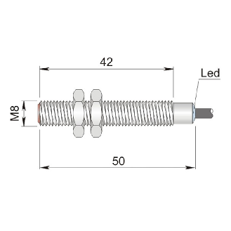 DPI M08 NPN NO P1,5mm noyé 50(42)mm Inox 6-30Vdc / Câble 2m PVC-Lire la description