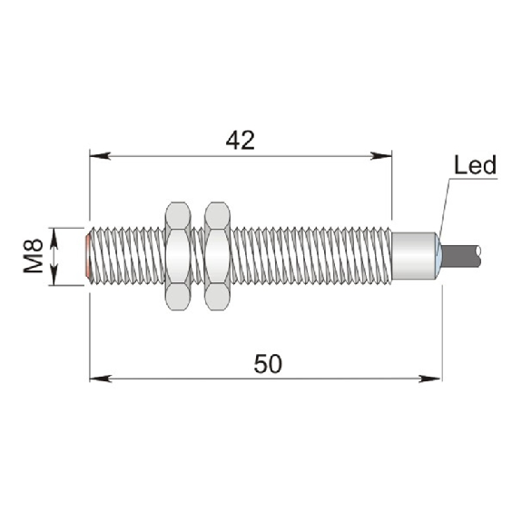 DPI M08 NPN NO P1,5mm noyé 50(42)mm Inox 6-30Vdc / Câble 2m PVC-Lire la description