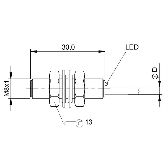 DPI M08 NPN NO P2mm noyé lg30mm Inox / Câble 2m PVC-Lire la description