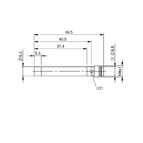 DPI D6,5 PNP NO P4mm non noyé 49,5(32,4)mm Inox 10-30Vdc / M08 3P-Lire la description