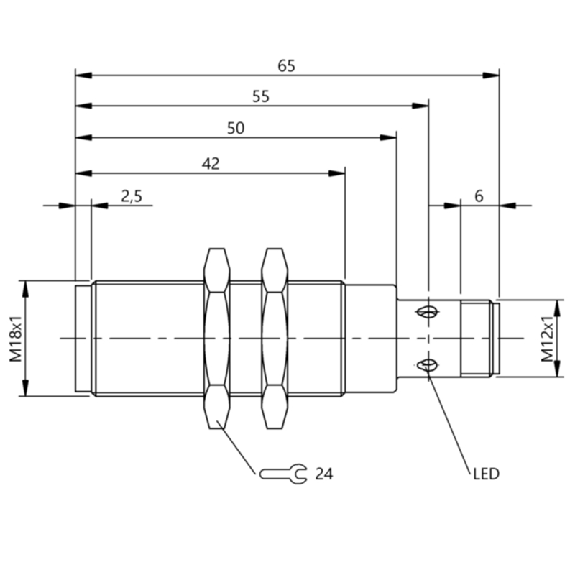 DPI M18 PNP NO P5mm noyé lg69(39.5)mm Tout inox / M12 4P-Lire la description