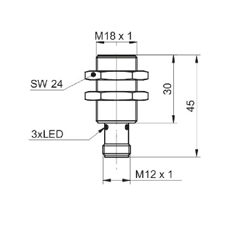 DPI M18 PNP NF P12mm noyé lg45(30)mm Laiton 6-36Vdc / M12 4P-Lire la description