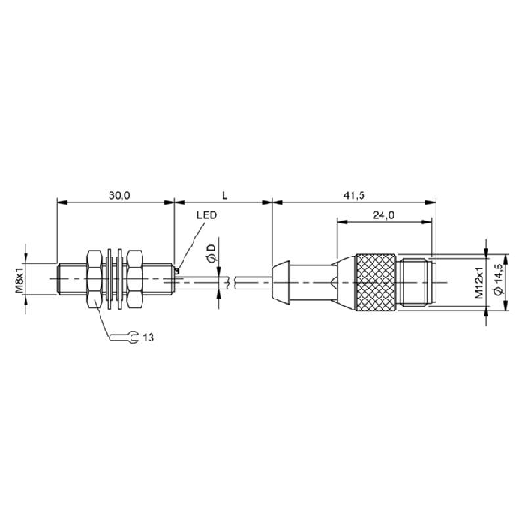 DPI M08 PNP NO P2mm noyé lg30mm Inox 10-30Vdc / M12 4P+C0.3m-Lire la description