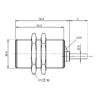 DPI M30 2 fils AC NO P10mm noyé lg56(50)mm Laiton 20-250V / Câble 3m-Lire la description