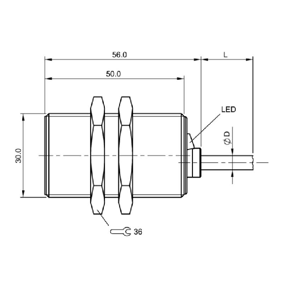 DPI M30 2 fils AC NO P10mm noyé lg56(50)mm Laiton 20-250V / Câble 3m-Lire la description
