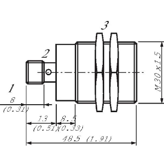 DPI M30 PNP NF P22mm quasi-noyé lg48,5(35)mm Laiton 10-30Vdc / M12 4P-Lire la description
