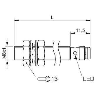 DPI M08 PNP NO P3mm noyé lg60(48,5)mm Laiton 10-30Vdc / M08 3P-Lire la description