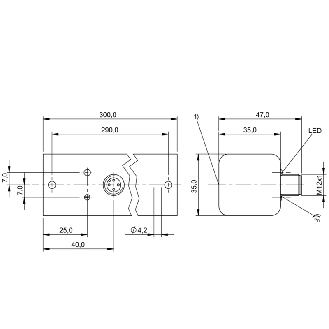DPI Rect. PNP NO+NF P30mm non noyé 300x35x47mm Plast. M12 4P-Lire la description