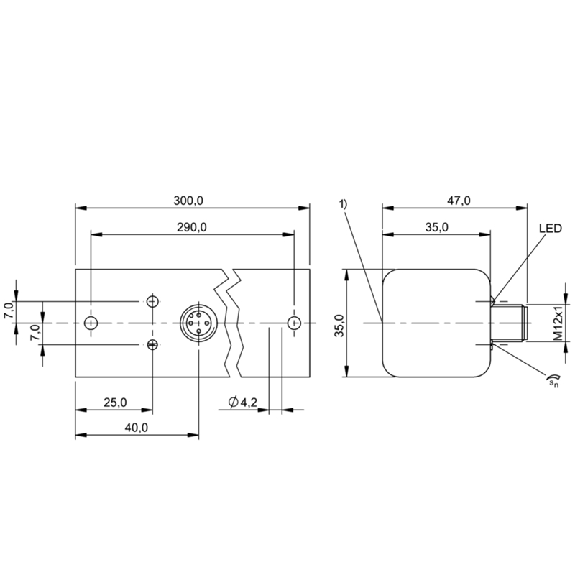 DPI Rect. PNP NO+NF P30mm non noyé 300x35x47mm Plast. M12 4P-Lire la description