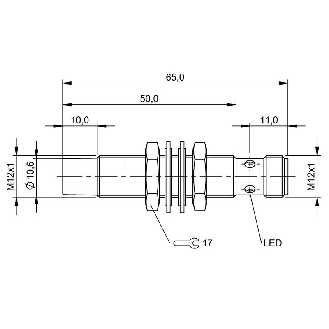 DPI M12 PNP NO P8mm non noyé lg65(40)mm Laiton 10-30Vdc / M12 4P-Lire la description