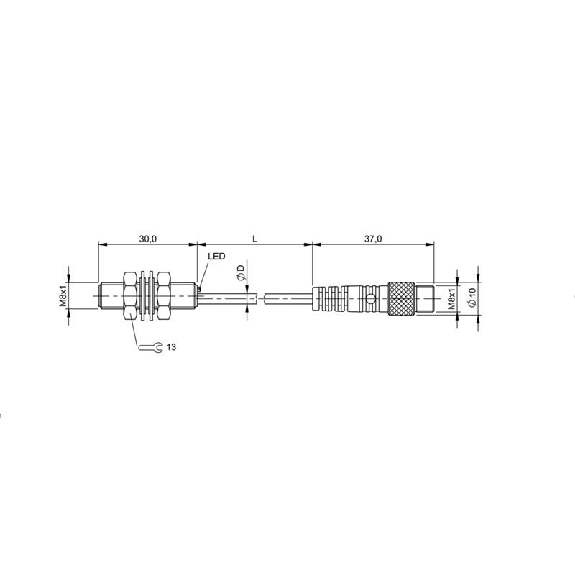 DPI M08 PNP NO P2mm noyé lg30mm Inox 10-30Vdc / M08 3P+C0.3m-Lire la description
