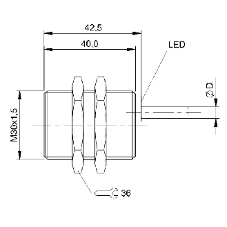 DPI M30 2 fils DC NO P15mm noyé lg42,5(40)mm / Câble 2m PVC-Lire la description
